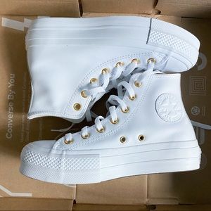 CUSTOM ALL WHITE LEATHER PLATFORM CONVERSE